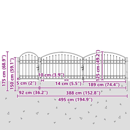 Garden Fence Gate with Arched Top Grey 500 x 75 cm Steel