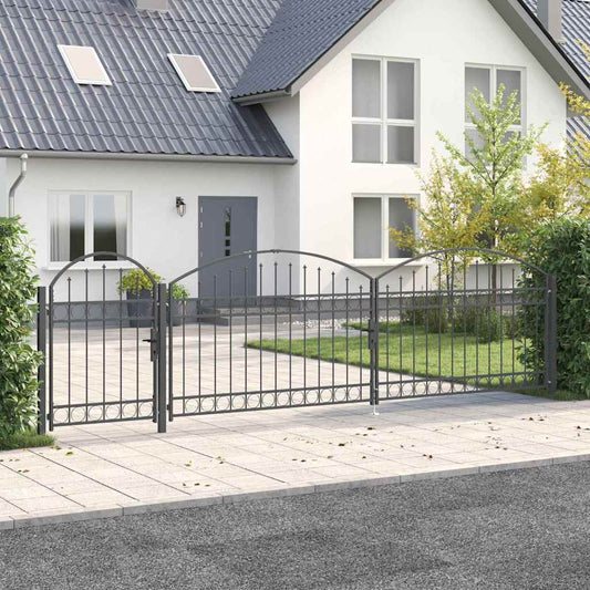 Garden Fence Gate with Arched Top Grey 500 x 100 cm Steel