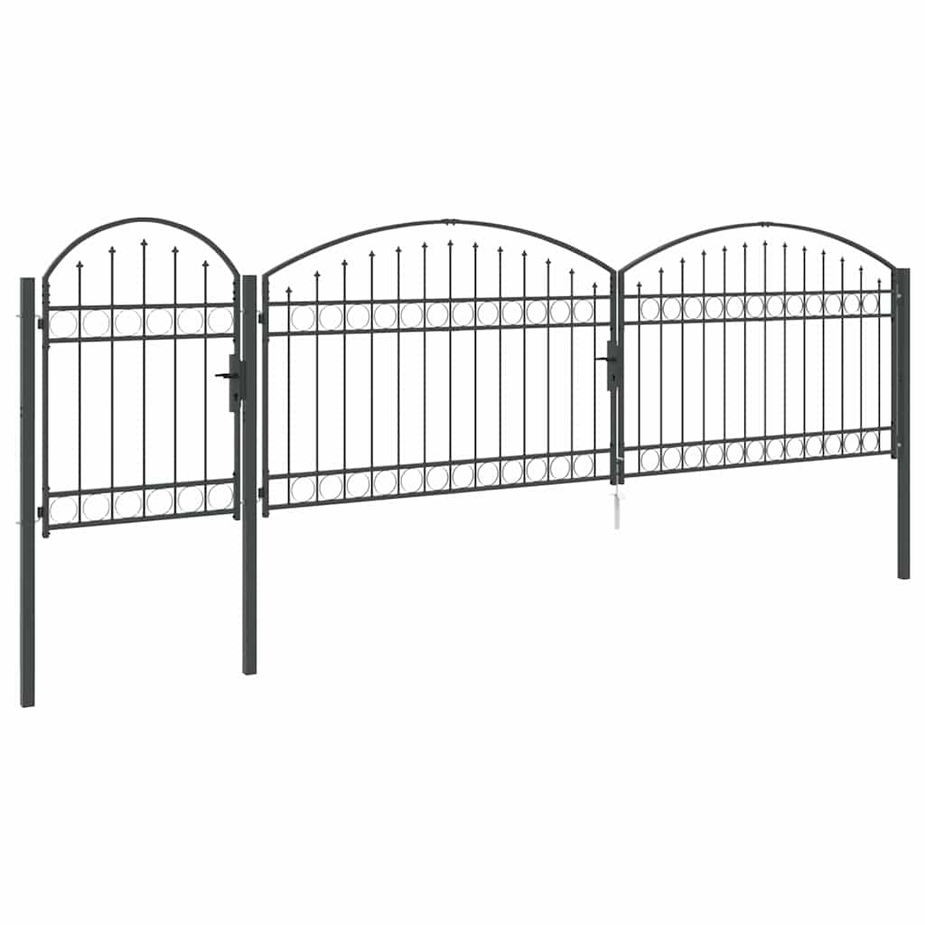 Garden Fence Gate with Arched Top Grey 500 x 100 cm Steel