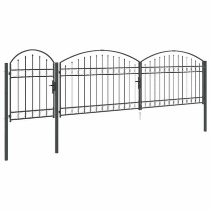 Garden Fence Gate with Arched Top Grey 500 x 100 cm Steel