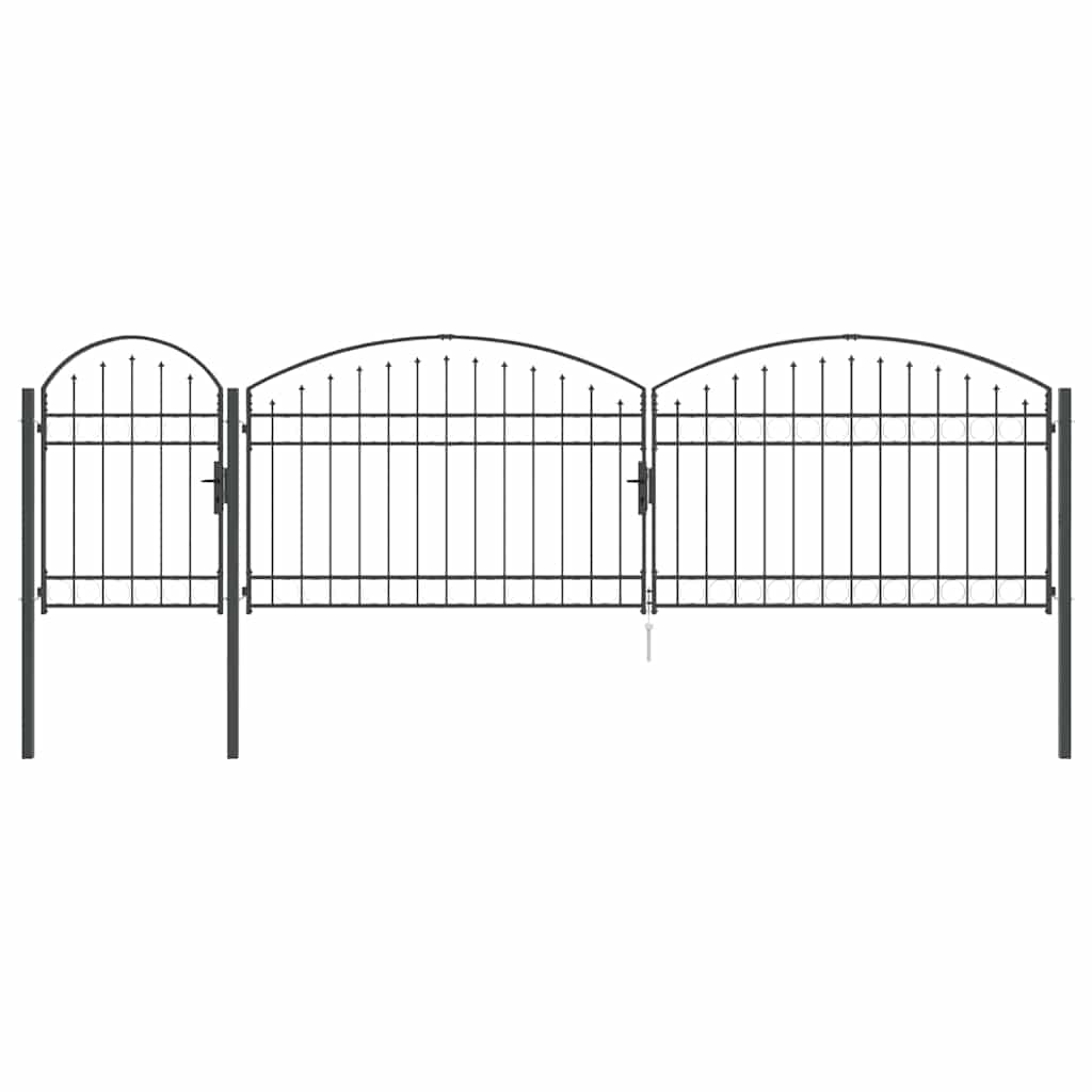 Garden Fence Gate with Arched Top Grey 500 x 100 cm Steel