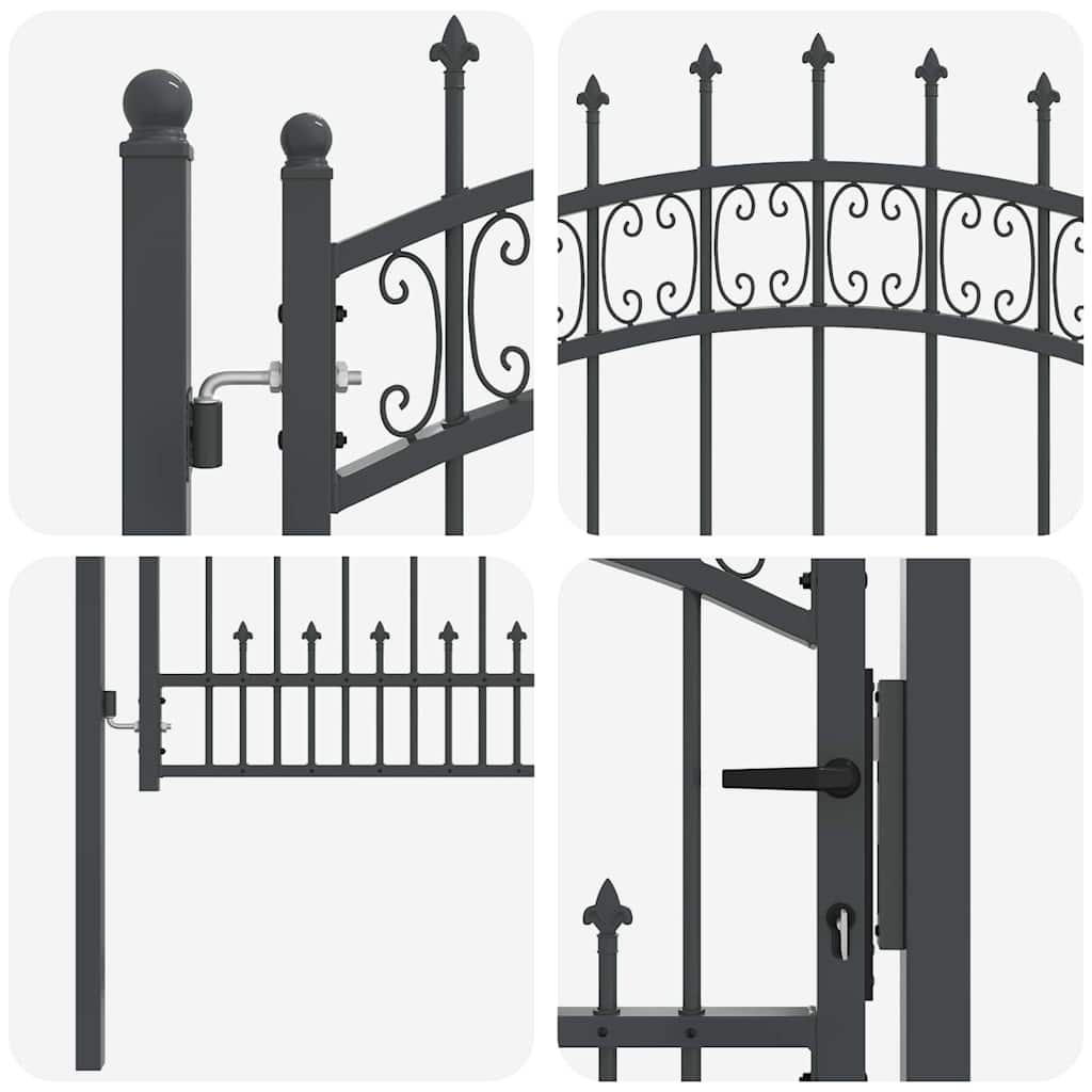 Fence Gate with Spear Top with Lock Grey 103 x 75 cm Steel