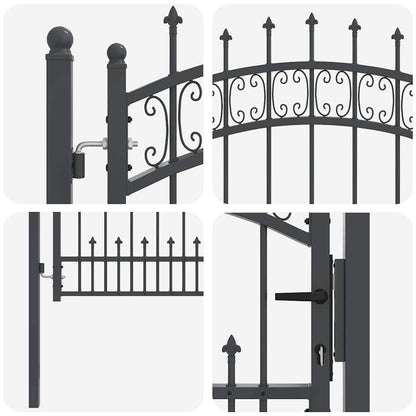 Fence Gate with Spear Top with Lock Grey 103 x 75 cm Steel