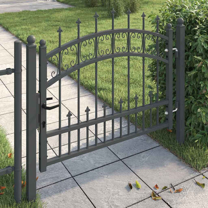 Fence Gate with Spear Top with Lock Grey 103 x 75 cm Steel
