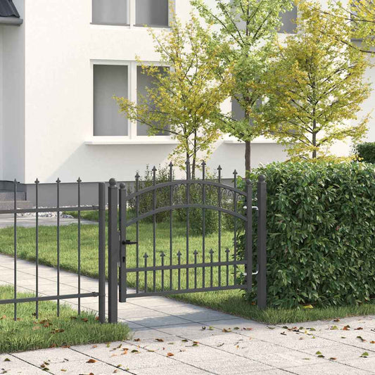 Fence Gate with Spear Top with Lock Grey 103 x 75 cm Steel
