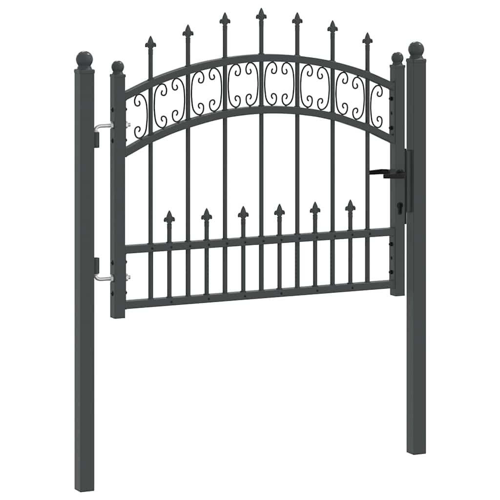Fence Gate with Spear Top with Lock Grey 103 x 75 cm Steel