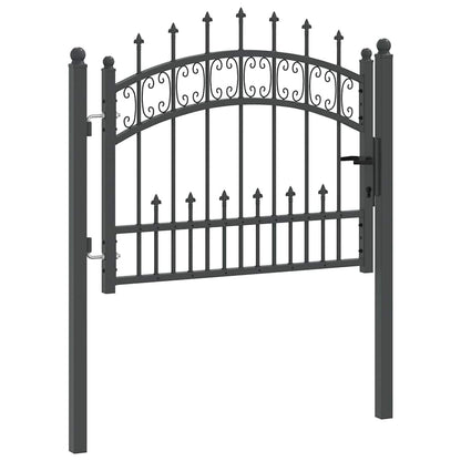 Fence Gate with Spear Top with Lock Grey 103 x 75 cm Steel