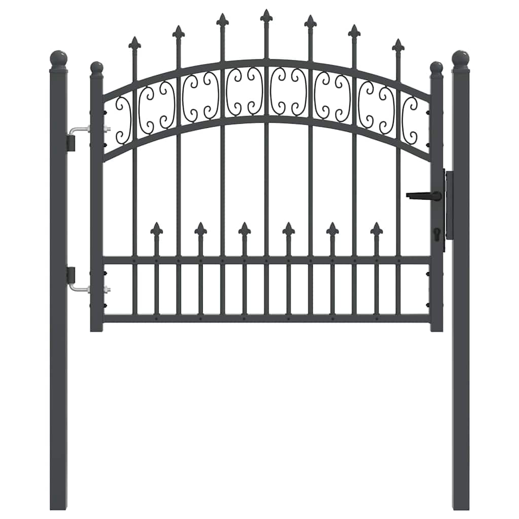 Fence Gate with Spear Top with Lock Grey 103 x 75 cm Steel
