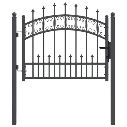 Fence Gate with Spear Top with Lock Grey 103 x 75 cm Steel