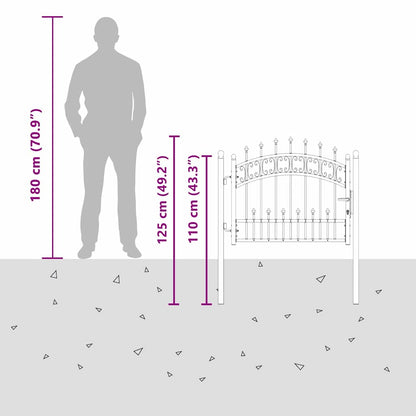 Fence Gate with Spear Top with Lock Grey 103 x 75 cm Steel