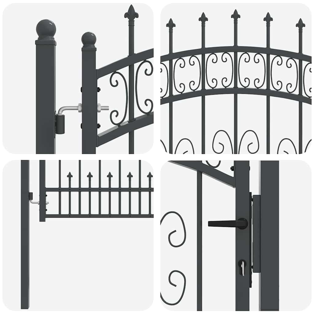 Fence Gate with Spear Top with Lock Grey 103 x 100 cm Steel