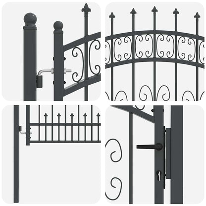 Fence Gate with Spear Top with Lock Grey 103 x 100 cm Steel