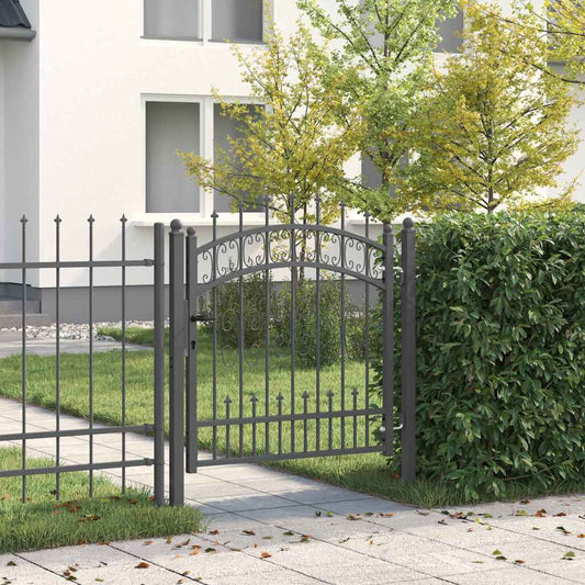 Fence Gate with Spear Top with Lock Grey 103 x 100 cm Steel