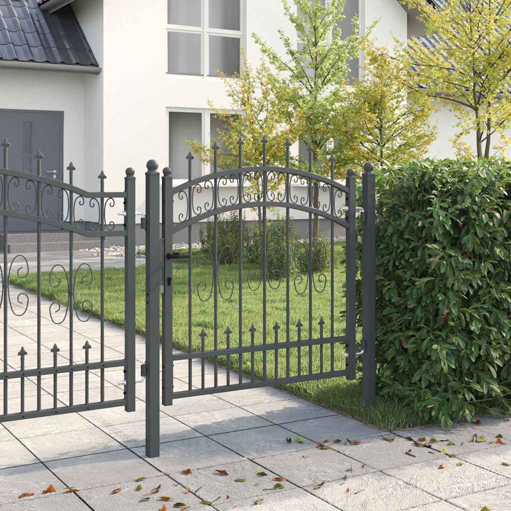 Fence Gate with Spear Top with Lock Grey 103 x 100 cm Steel