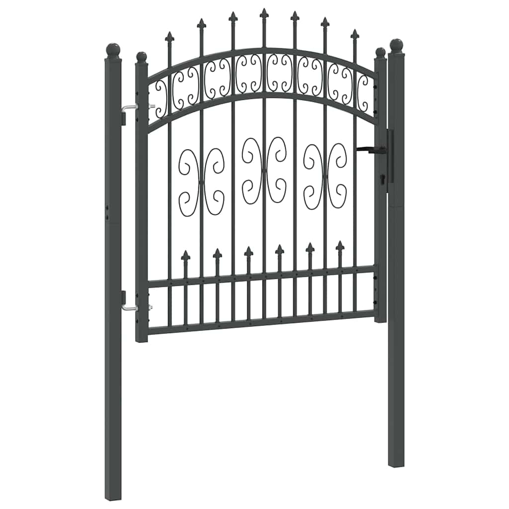 Fence Gate with Spear Top with Lock Grey 103 x 100 cm Steel