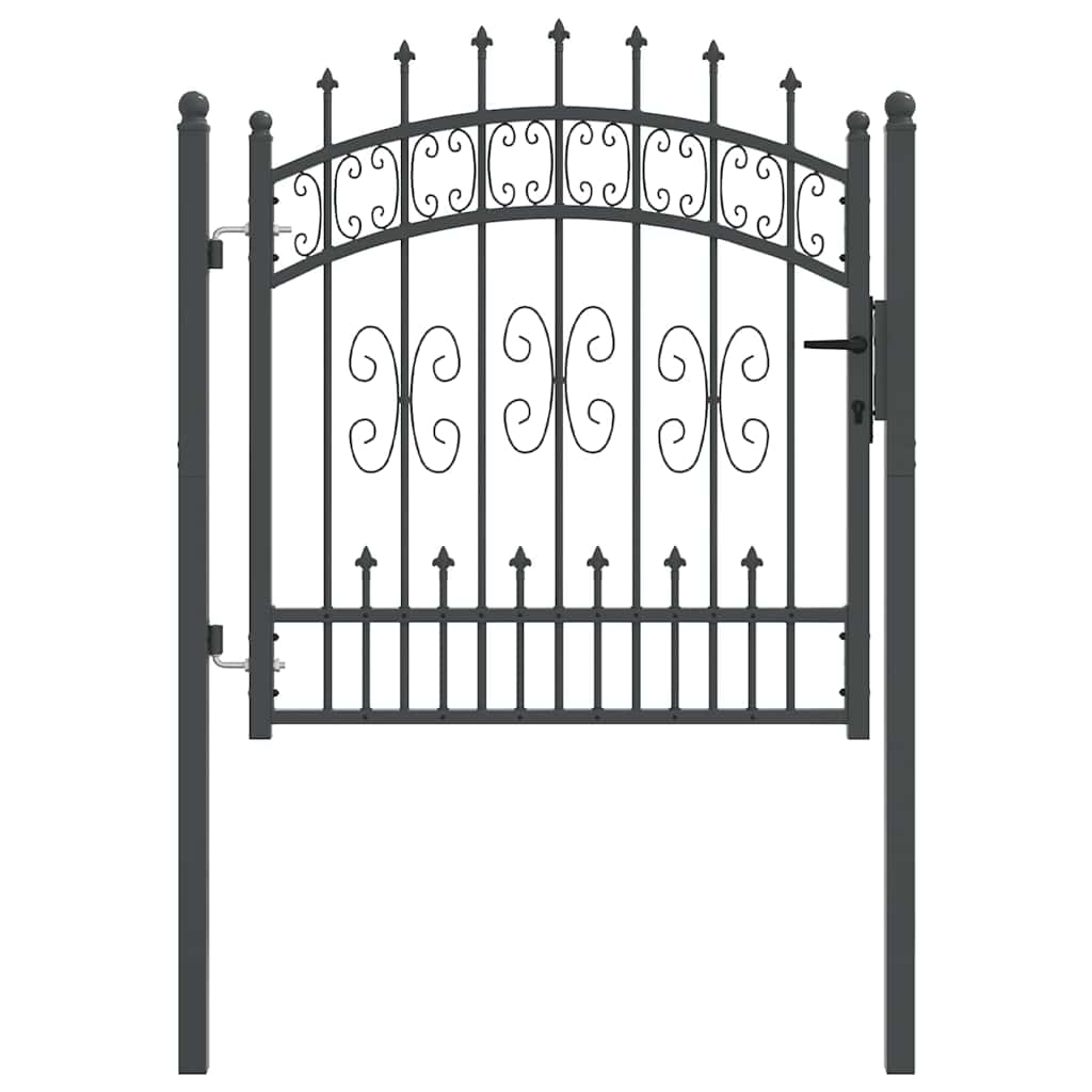 Fence Gate with Spear Top with Lock Grey 103 x 100 cm Steel