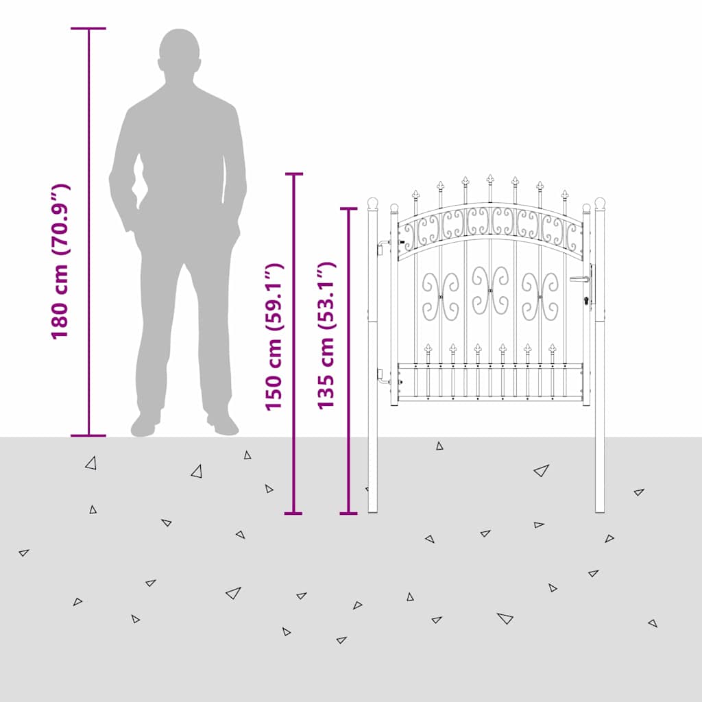 Fence Gate with Spear Top with Lock Grey 103 x 100 cm Steel