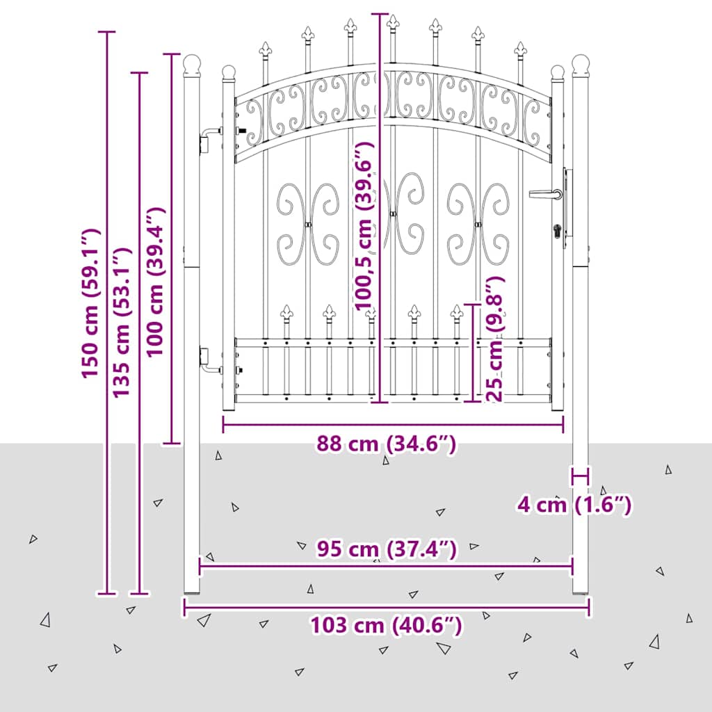 Fence Gate with Spear Top with Lock Grey 103 x 100 cm Steel