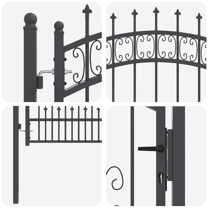 Fence Gate with Spear Top with Lock Grey 103 x 125 cm Steel