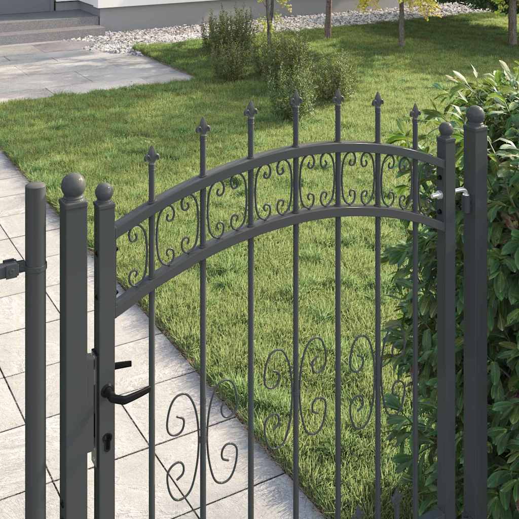 Fence Gate with Spear Top with Lock Grey 103 x 125 cm Steel