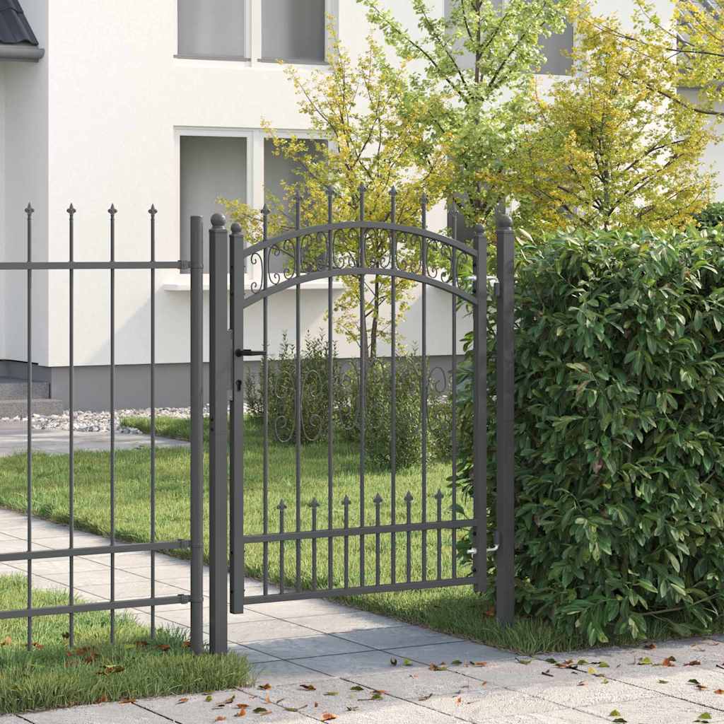 Fence Gate with Spear Top with Lock Grey 103 x 125 cm Steel