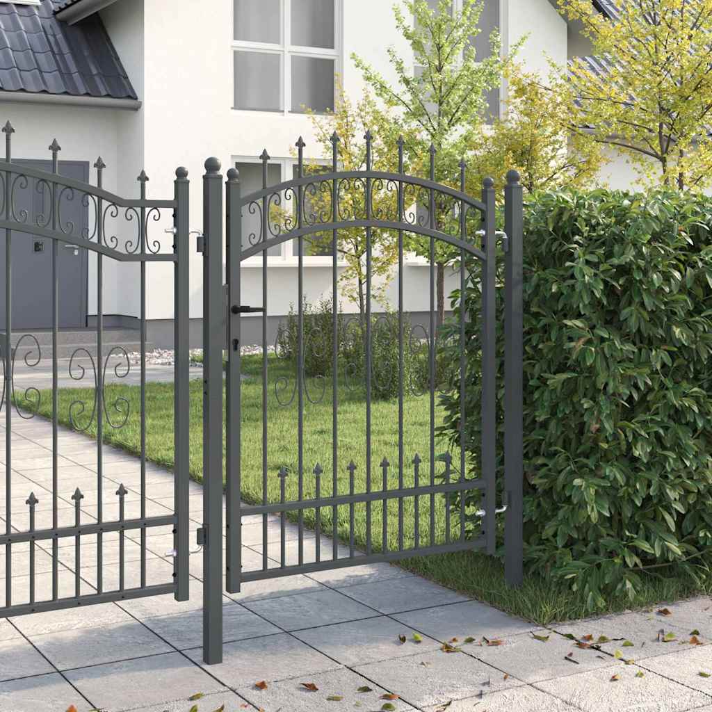 Fence Gate with Spear Top with Lock Grey 103 x 125 cm Steel