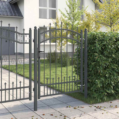 Fence Gate with Spear Top with Lock Grey 103 x 125 cm Steel