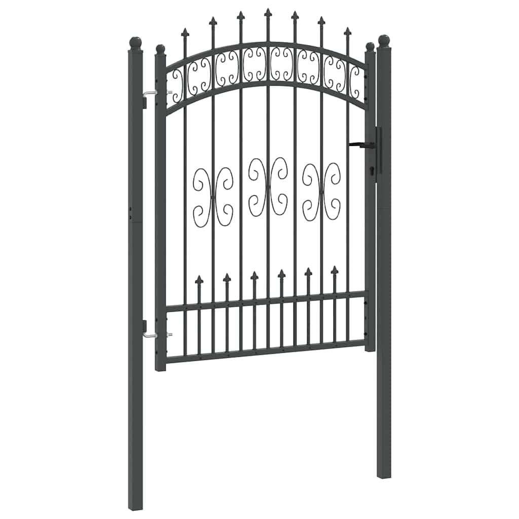 Fence Gate with Spear Top with Lock Grey 103 x 125 cm Steel