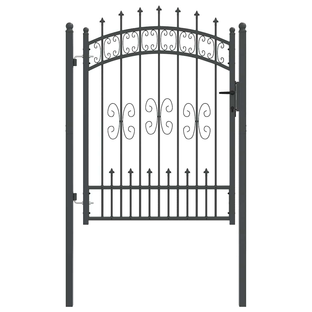 Fence Gate with Spear Top with Lock Grey 103 x 125 cm Steel