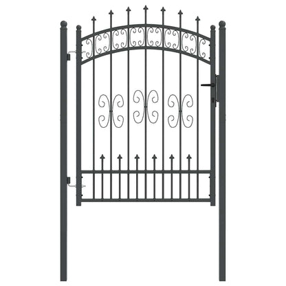 Fence Gate with Spear Top with Lock Grey 103 x 125 cm Steel