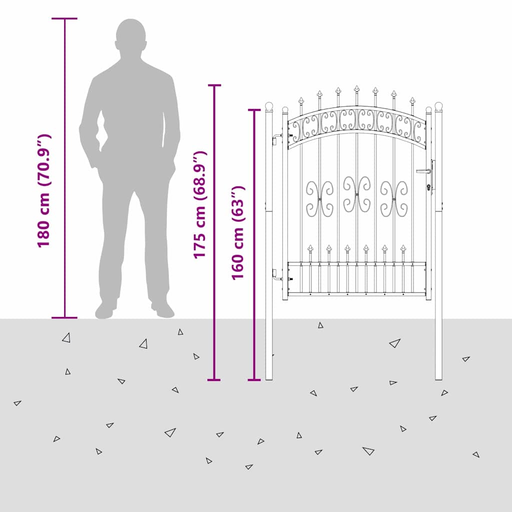 Fence Gate with Spear Top with Lock Grey 103 x 125 cm Steel