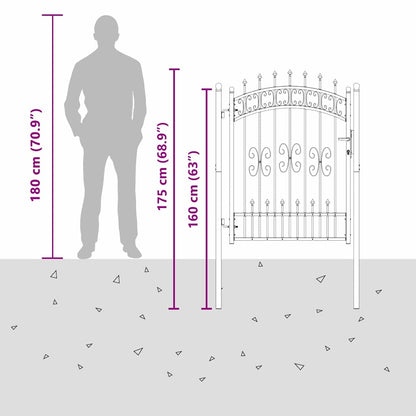 Fence Gate with Spear Top with Lock Grey 103 x 125 cm Steel