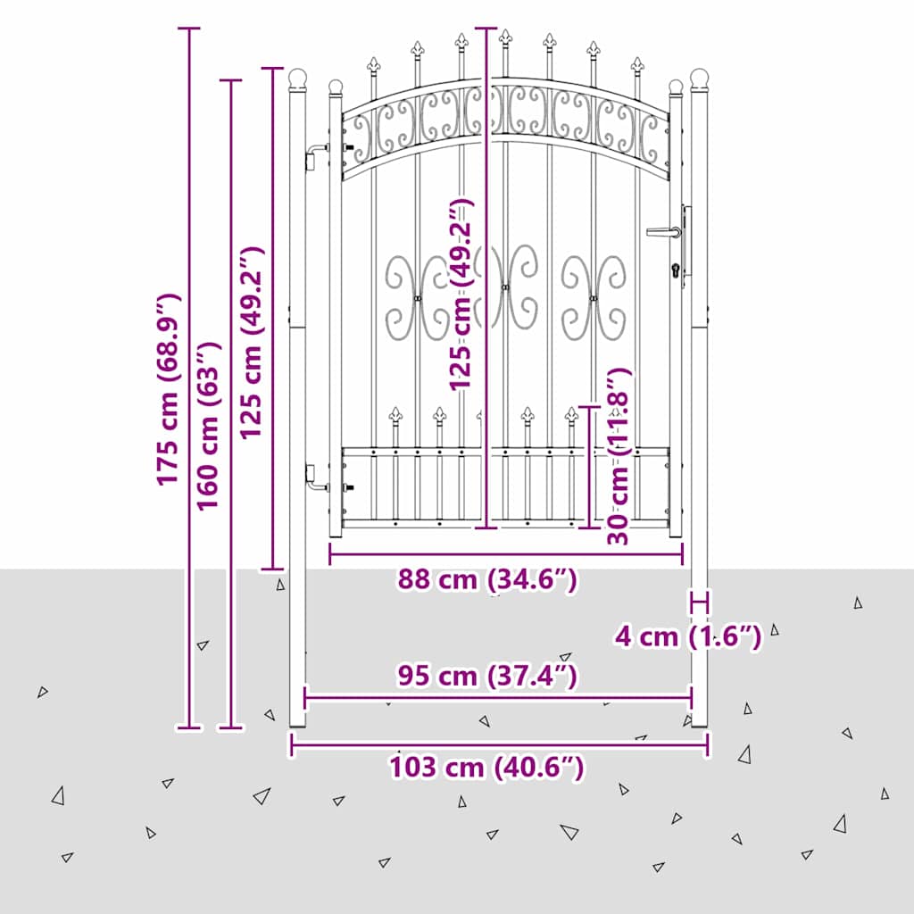 Fence Gate with Spear Top with Lock Grey 103 x 125 cm Steel