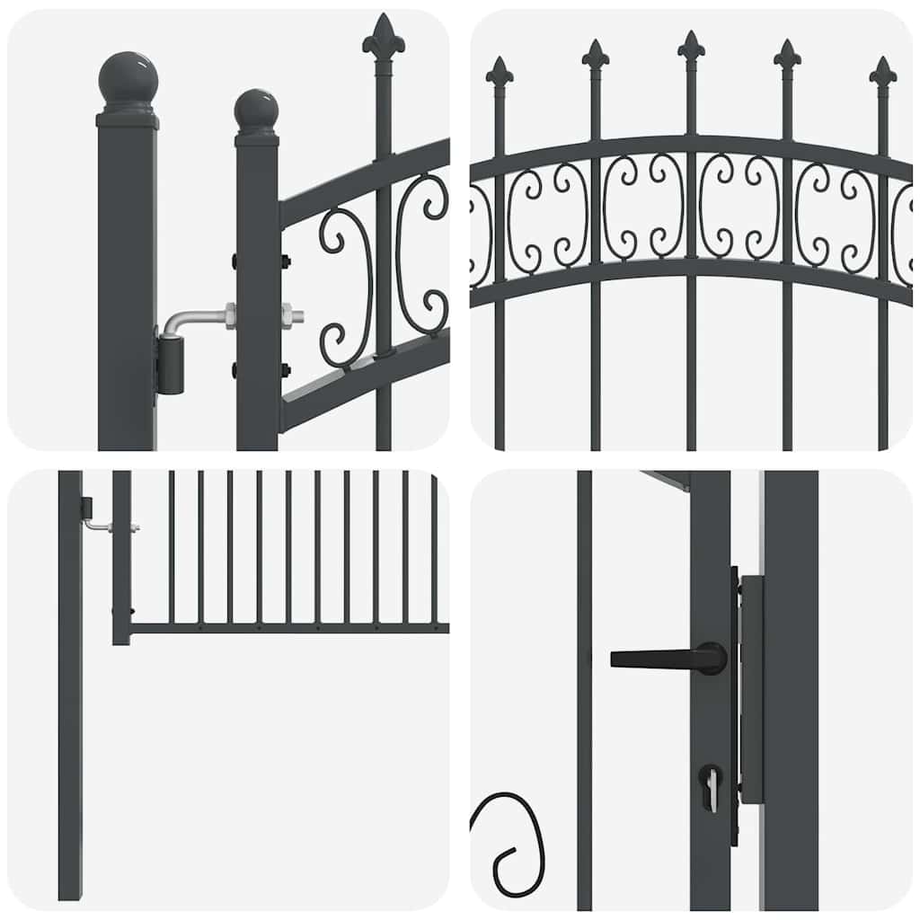 Fence Gate with Spear Top with Lock Grey 103 x 150 cm Steel