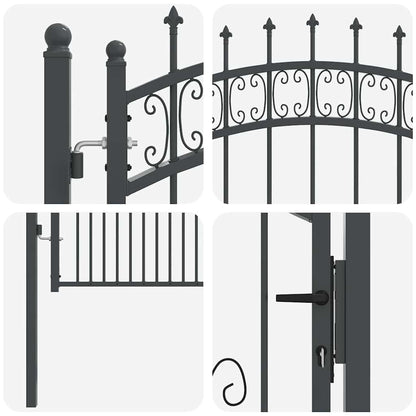 Fence Gate with Spear Top with Lock Grey 103 x 150 cm Steel