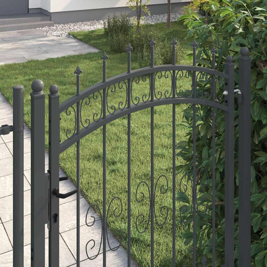 Fence Gate with Spear Top with Lock Grey 103 x 150 cm Steel