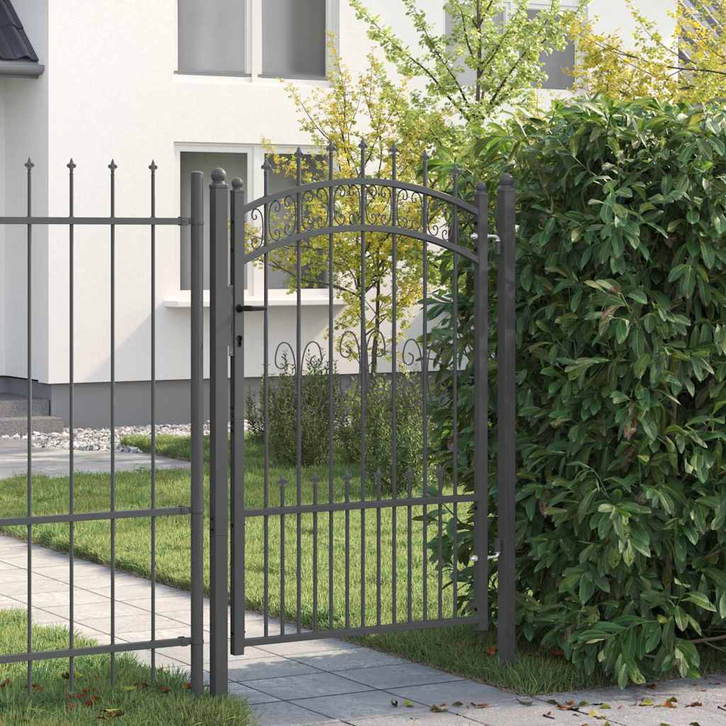 Fence Gate with Spear Top with Lock Grey 103 x 150 cm Steel