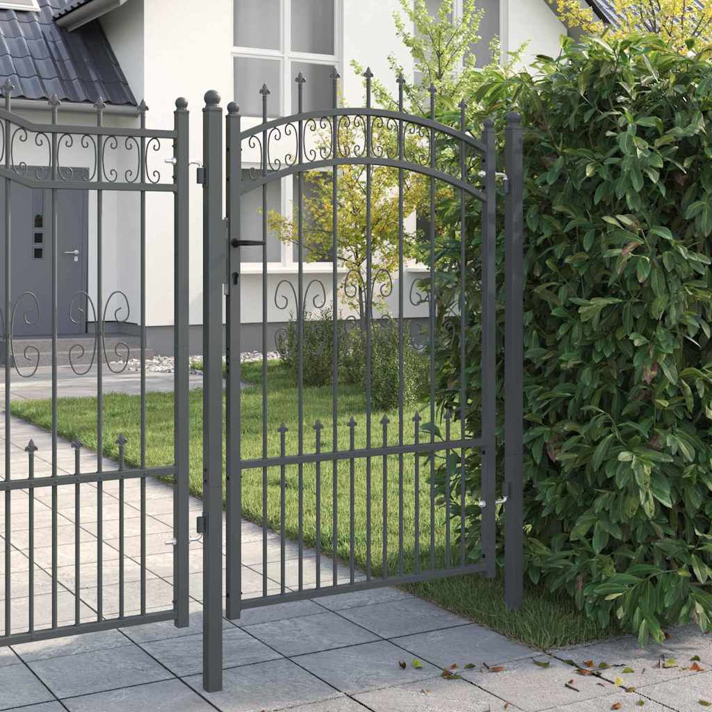 Fence Gate with Spear Top with Lock Grey 103 x 150 cm Steel