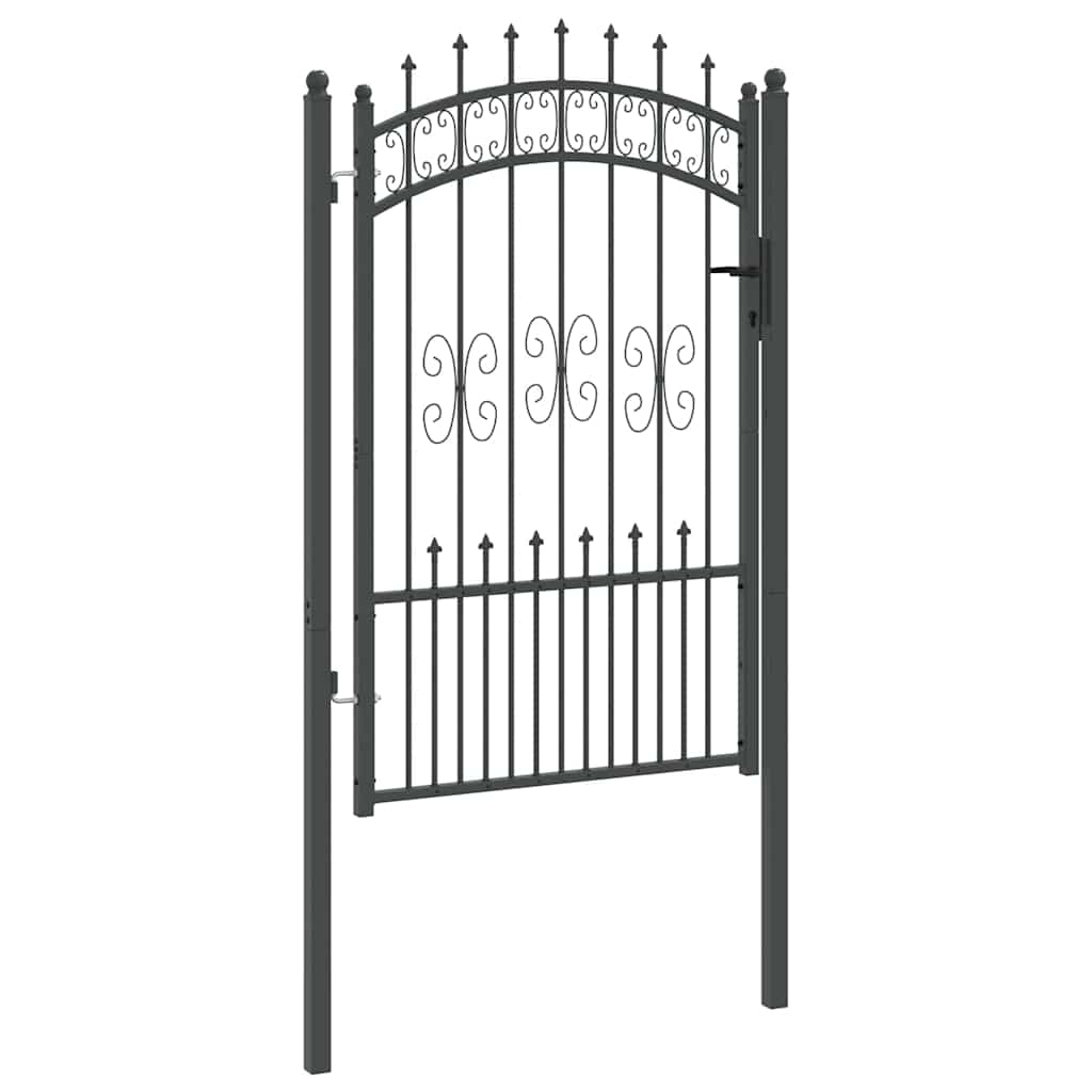 Fence Gate with Spear Top with Lock Grey 103 x 150 cm Steel