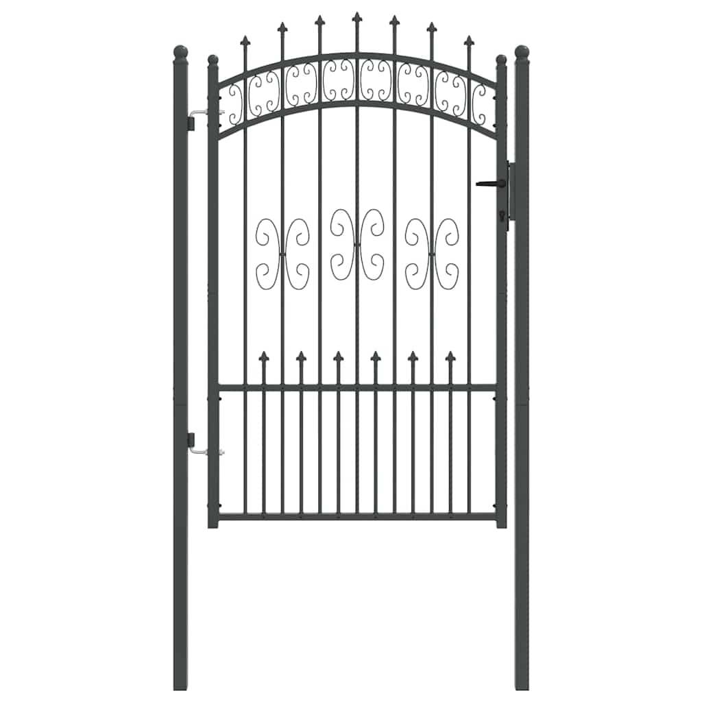 Fence Gate with Spear Top with Lock Grey 103 x 150 cm Steel