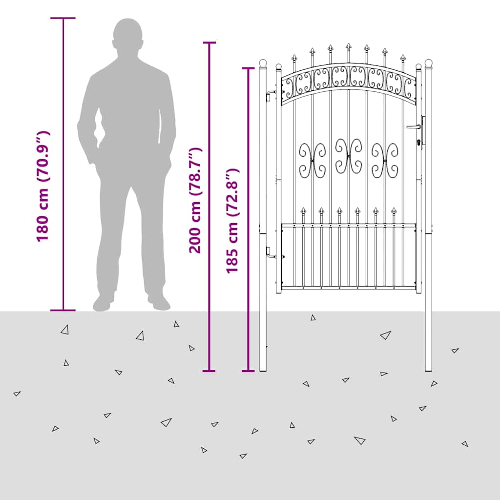 Fence Gate with Spear Top with Lock Grey 103 x 150 cm Steel