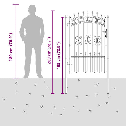 Fence Gate with Spear Top with Lock Grey 103 x 150 cm Steel