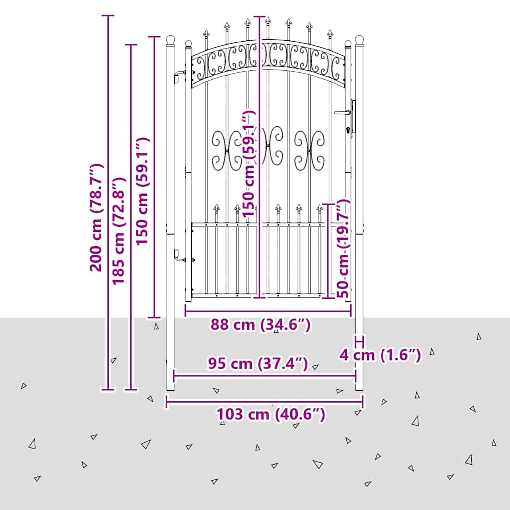 Fence Gate with Spear Top with Lock Grey 103 x 150 cm Steel