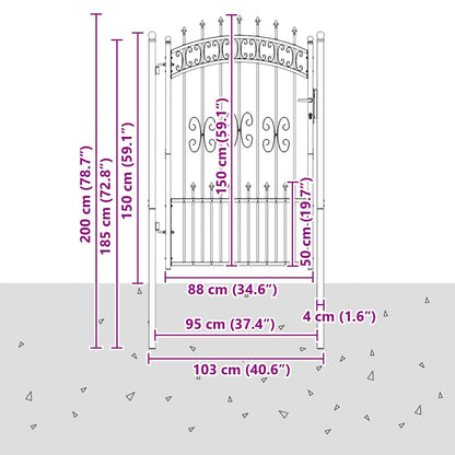 Fence Gate with Spear Top with Lock Grey 103 x 150 cm Steel