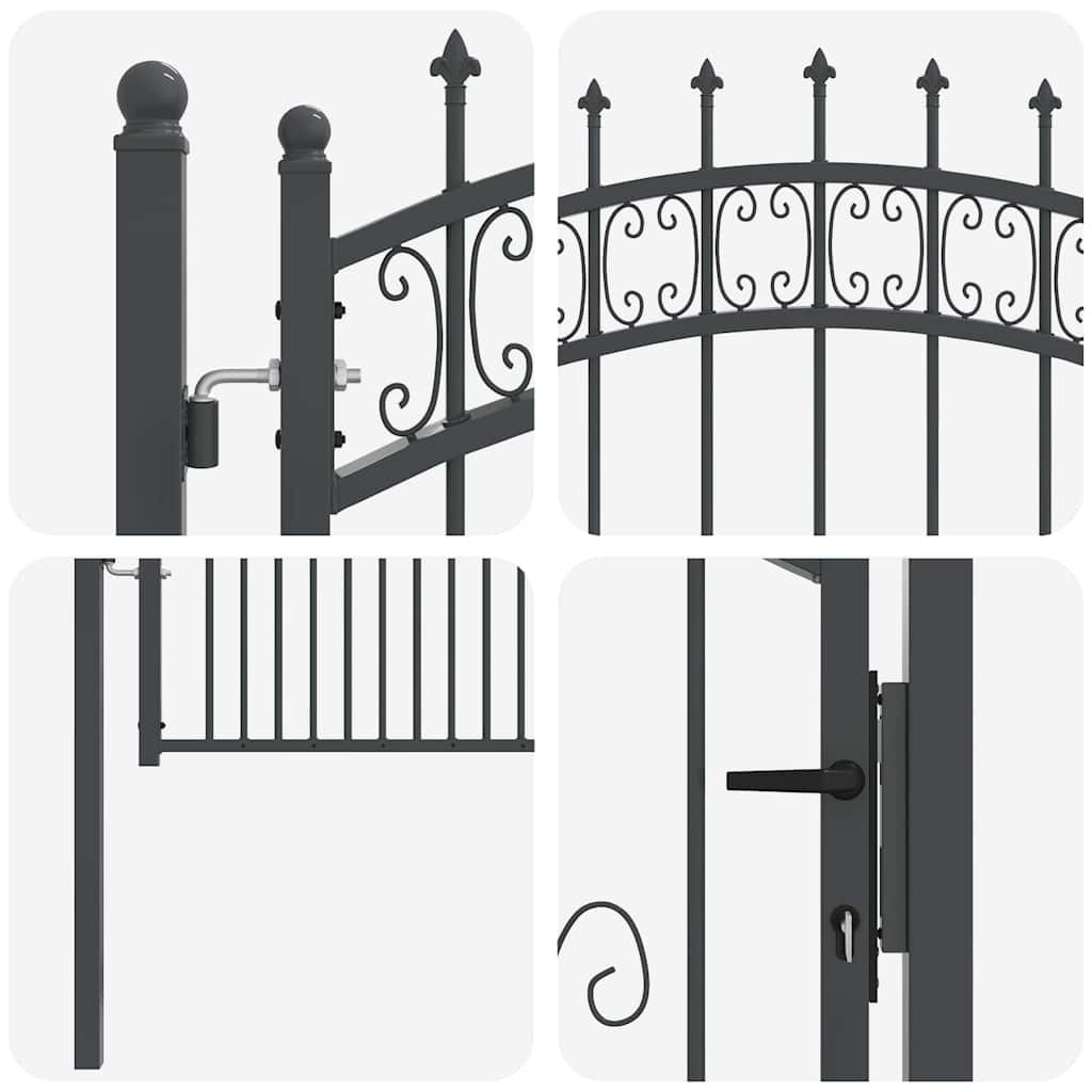 Fence Gate with Spear Top with Lock Grey 103 x 175 cm Steel
