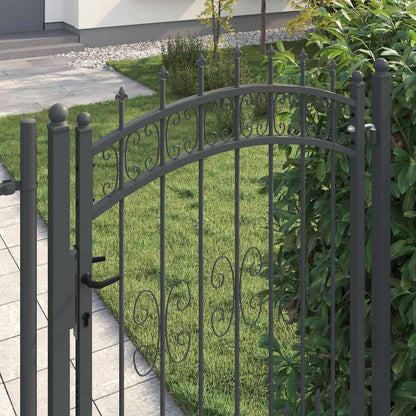 Fence Gate with Spear Top with Lock Grey 103 x 175 cm Steel