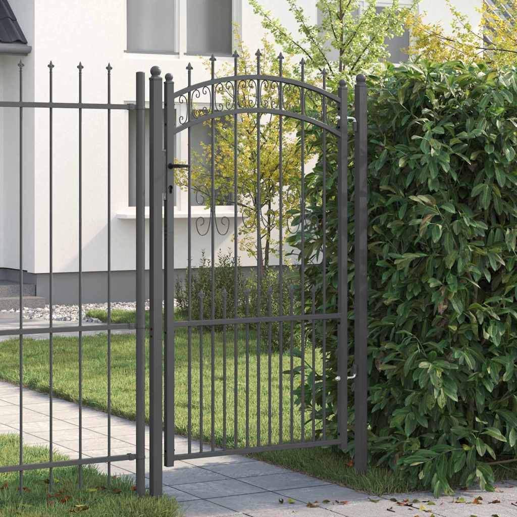 Fence Gate with Spear Top with Lock Grey 103 x 175 cm Steel
