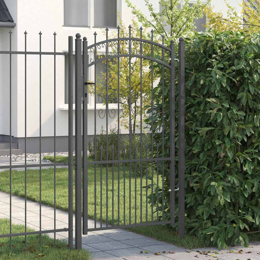 Fence Gate with Spear Top with Lock Grey 103 x 175 cm Steel
