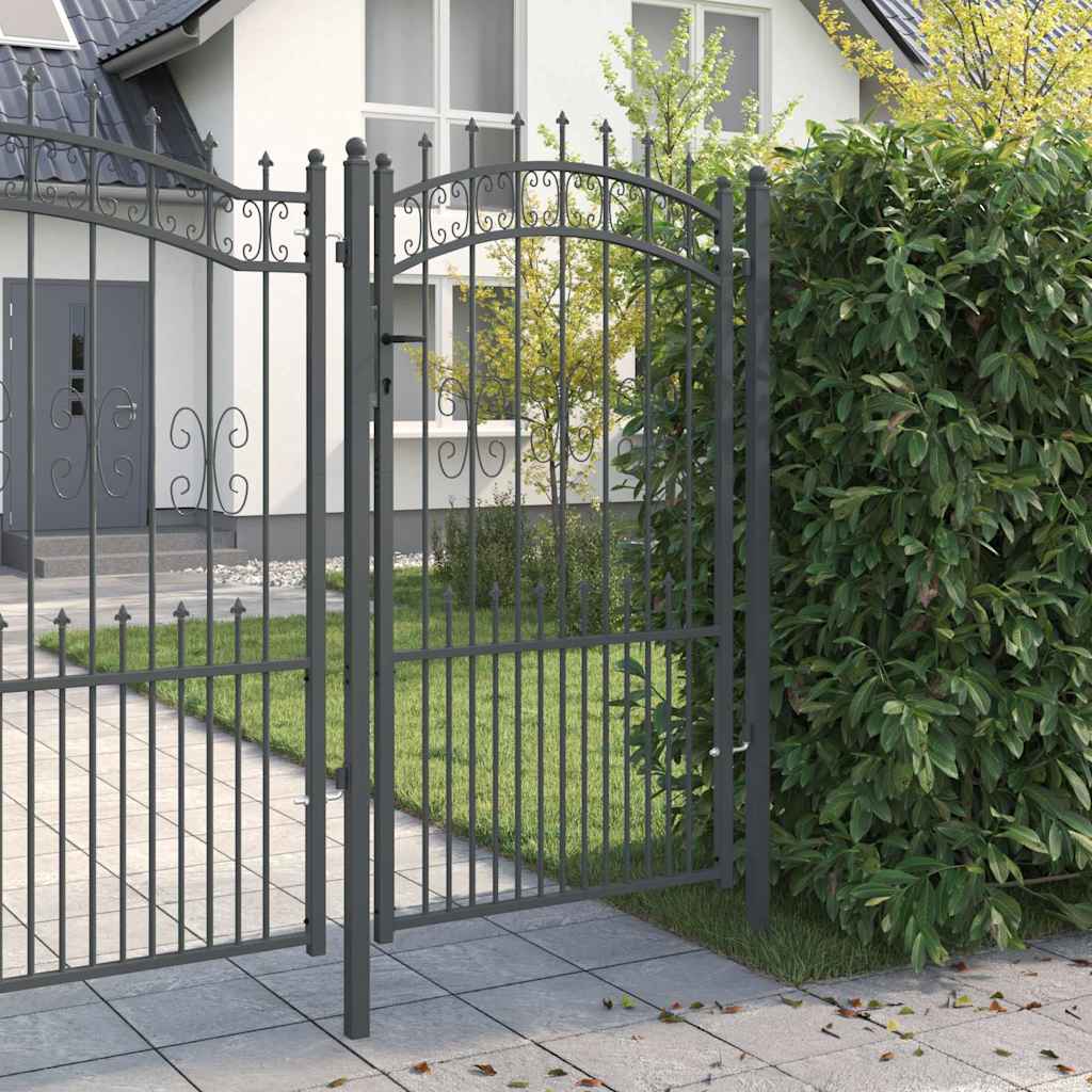 Fence Gate with Spear Top with Lock Grey 103 x 175 cm Steel