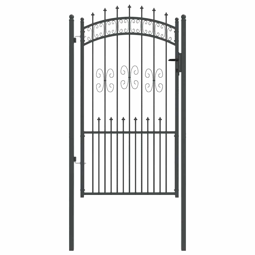 Fence Gate with Spear Top with Lock Grey 103 x 175 cm Steel